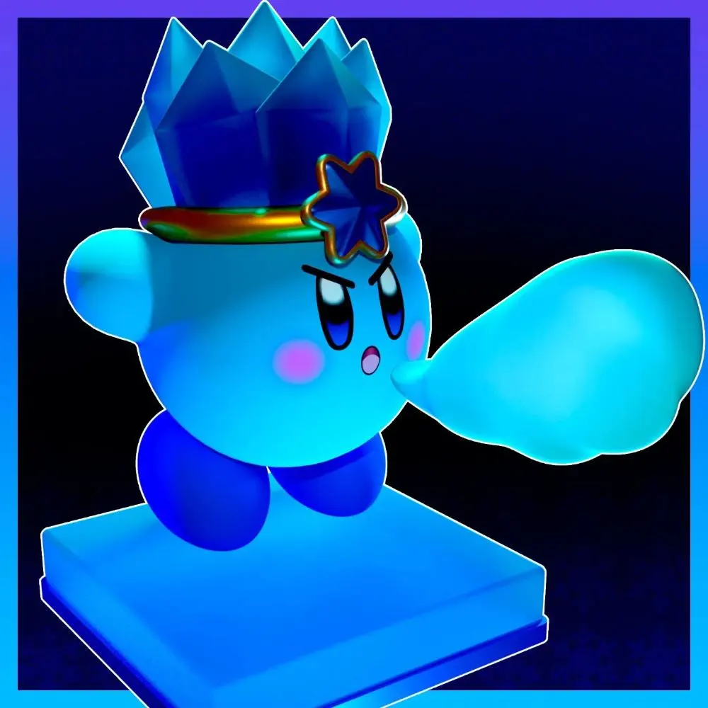 Render 3D de Kirby azul, personaje de videojuego en estilo cartoon