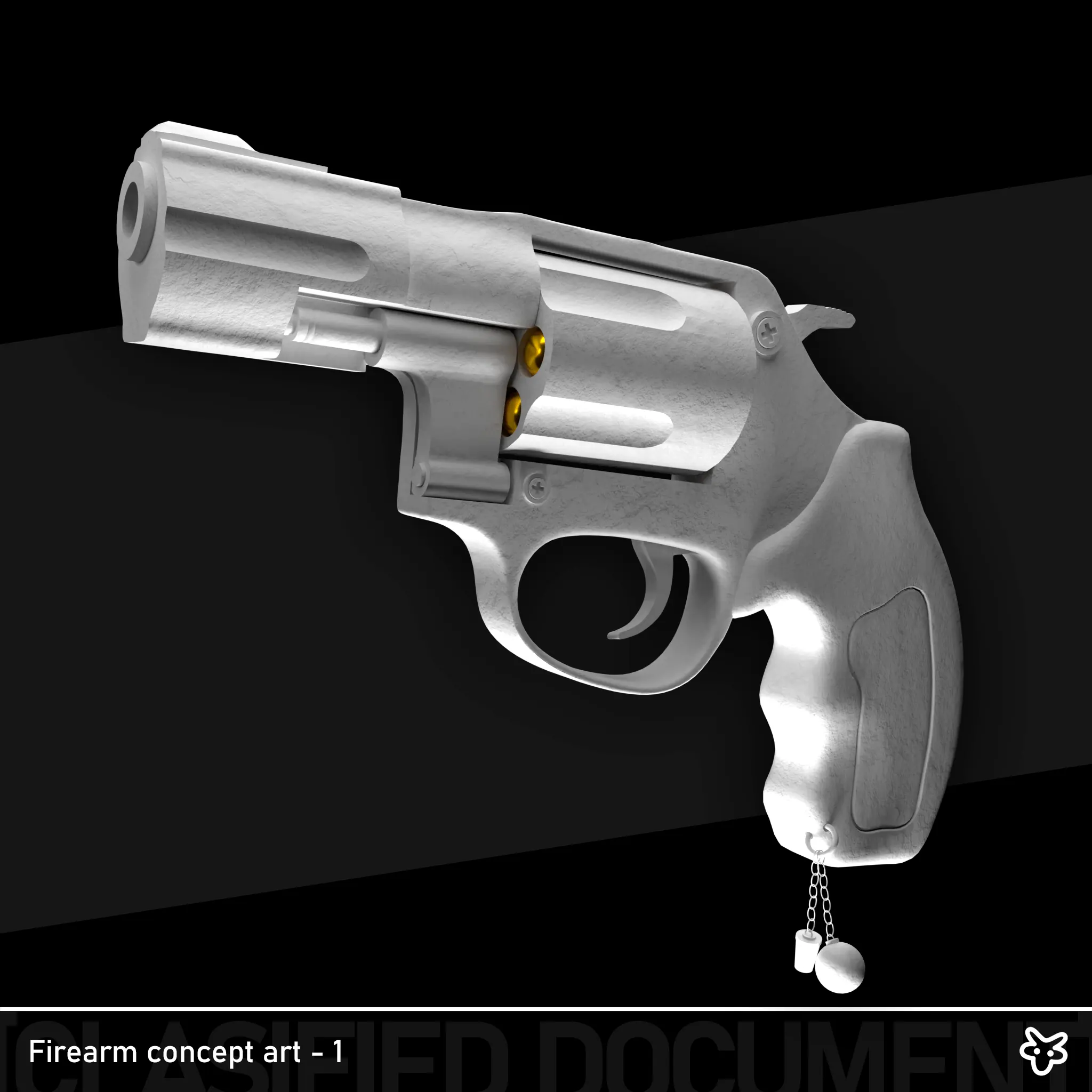 Render 3D de un revólver con detalles realistas